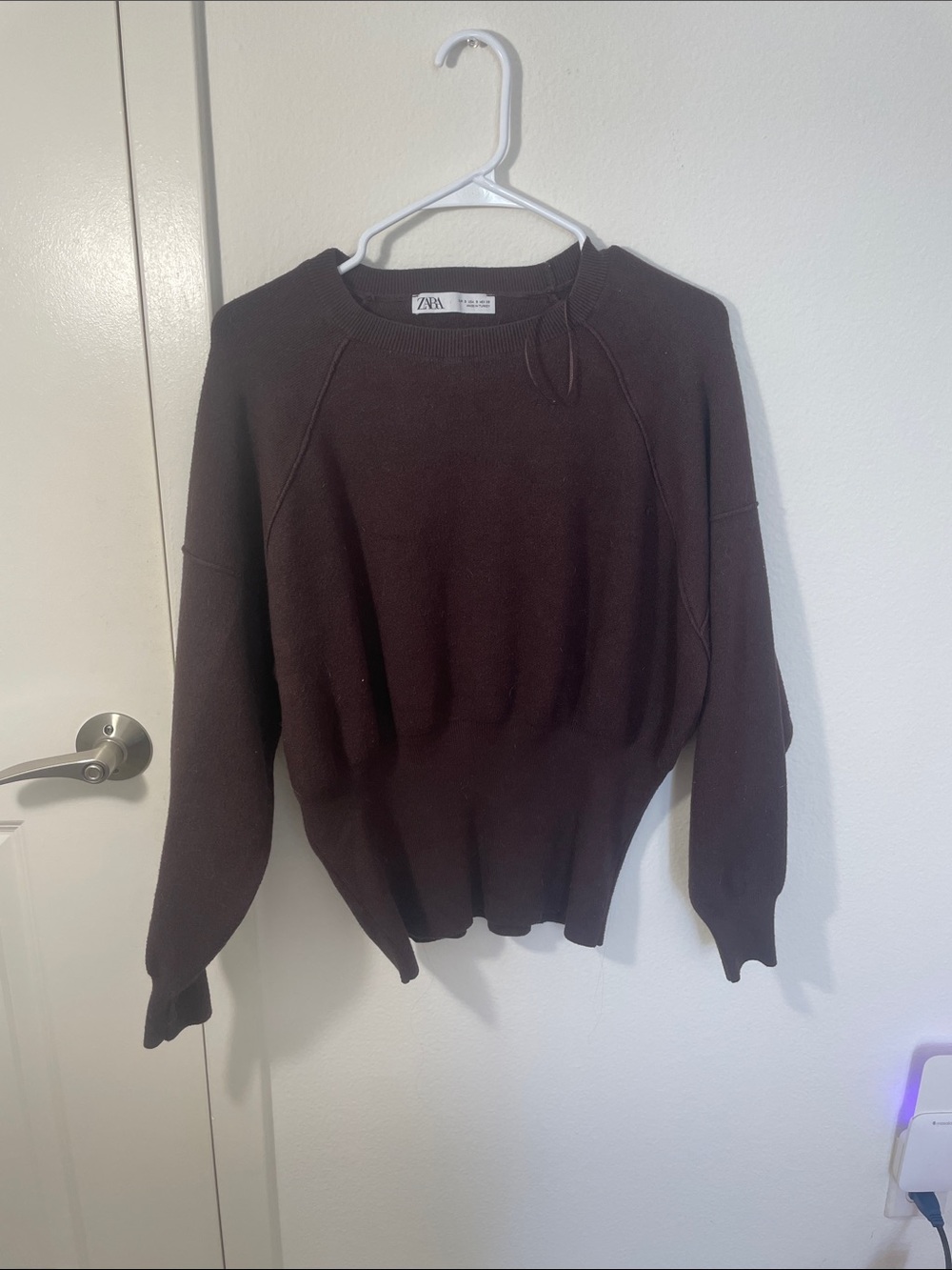 Zara Thick Chocolate Brown Crewneck Sweater - Women's (sinches at the bottom.